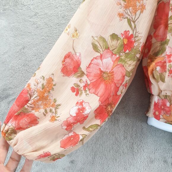 Lumiere Floral Off The Shoulder Ruffle Gypsy Top Size Large Boho Sheer Sleeves - Picture 5 of 8